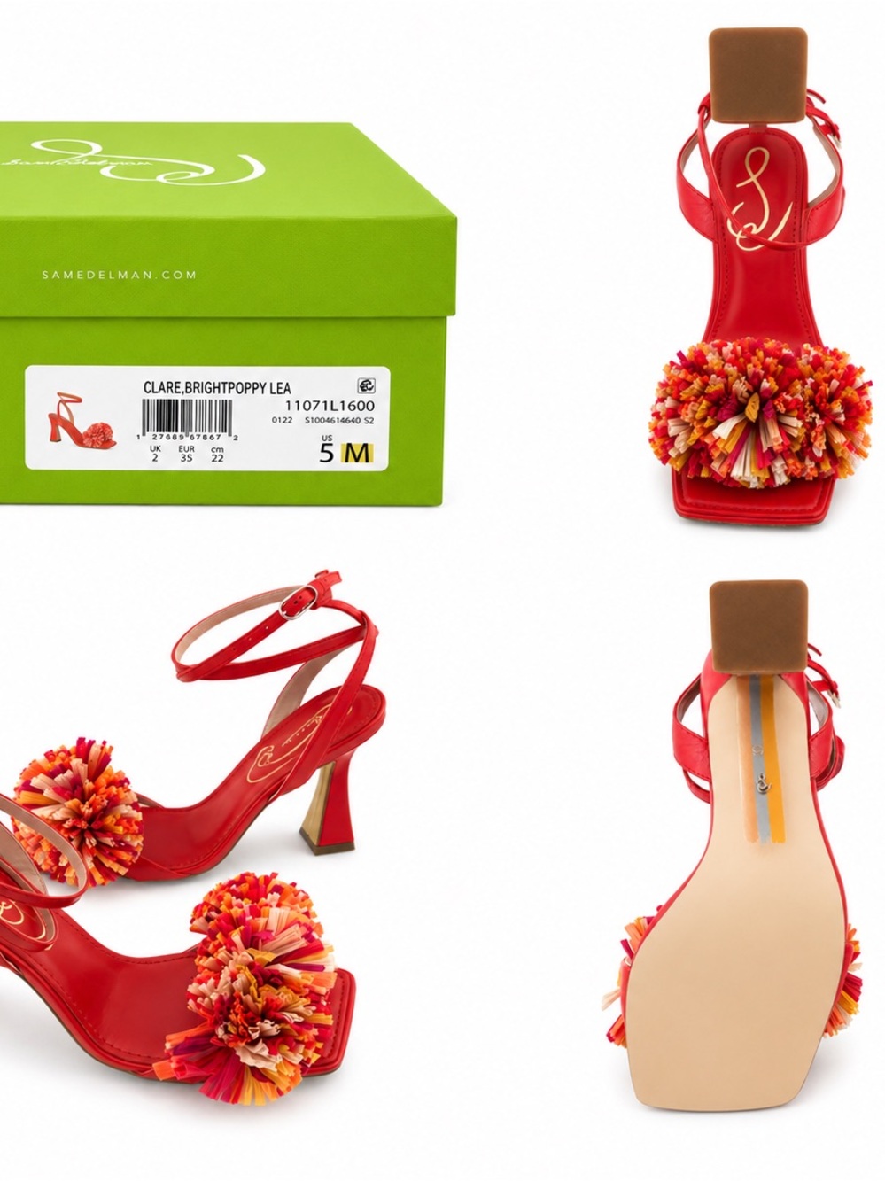 Sam Edelman Clare Bright Poppy Lea Heels – Size 5M – NIB